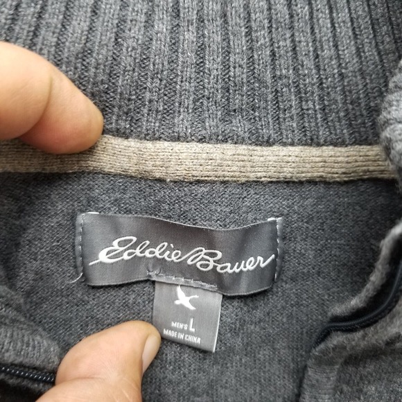 Eddie Bower Sweater Mens Large Gray Long Sleeve Pullover Mock Neck Zip - Picture 10 of 11